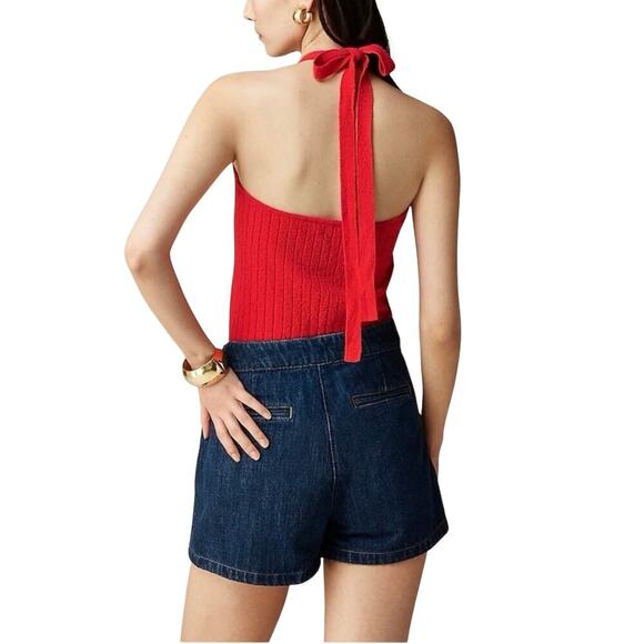 NWT J.Crew Red Tie-Back Halter Knit Sweater Tank Top XS Bouclé - Picture 2 of 7
